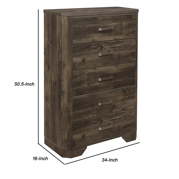 5 Drawer Transitional Wooden Chest with Clipped Corners, Brown