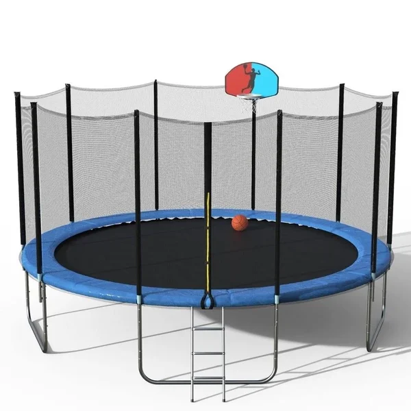 Online Euroco 15& Round Trampoline with Safety Enclosure, Basketball Hoop and Ladder