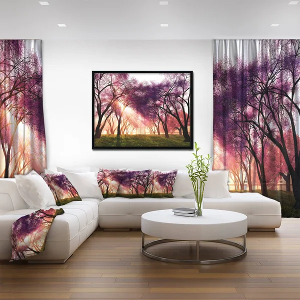 Designart 'Cherry Blossoms Japan Garden' Landscape Framed Canvas Art Print (42 in. Wide x 32 in. High) - Black, Design Art