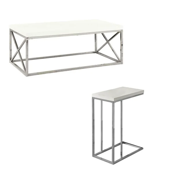 Monarch Specialties Monarch Glossy White Chrome Contemporary Coffee Table & End Table
