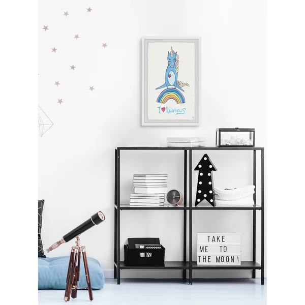Marmont Hill Playful Rainbow Unicorn Framed Wall Art - Size: 12 inch x 8 inch