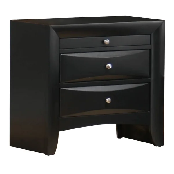 Saltoro Sherpi Three Drawers Wooden Nightstand with Knob Pulls, Black