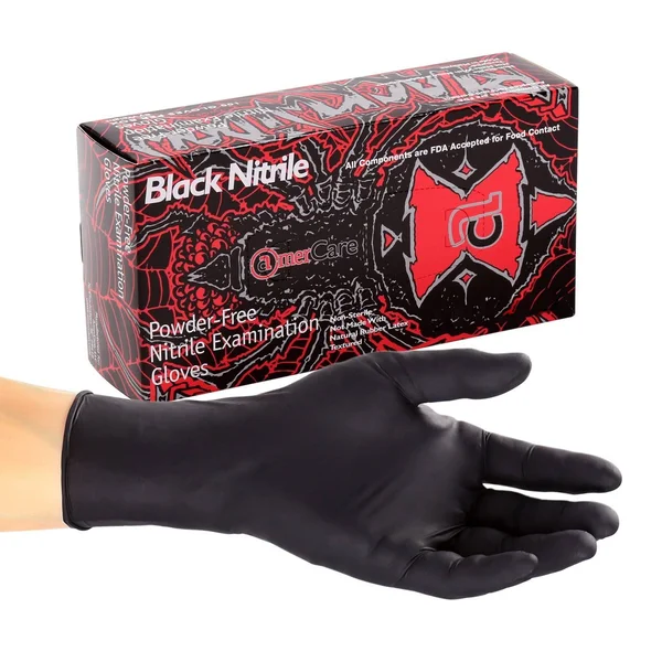 Case of 1000 Large Black Widow Powder Free Nitrile Medical Exam Gloves