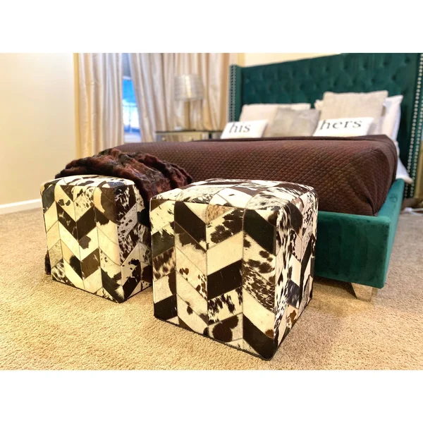 Noori Rug Geometric Hide Pouf Levi - Black (18x22x18x22x18x22)