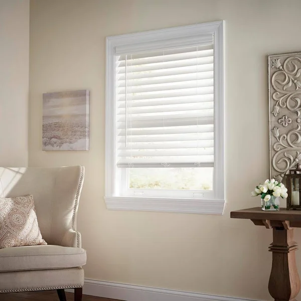 Home Decorators Collection White Cordless Room Darkening 2.5 in. Premium Faux Wood Blind for Window - 33 in. W x 72 in. L