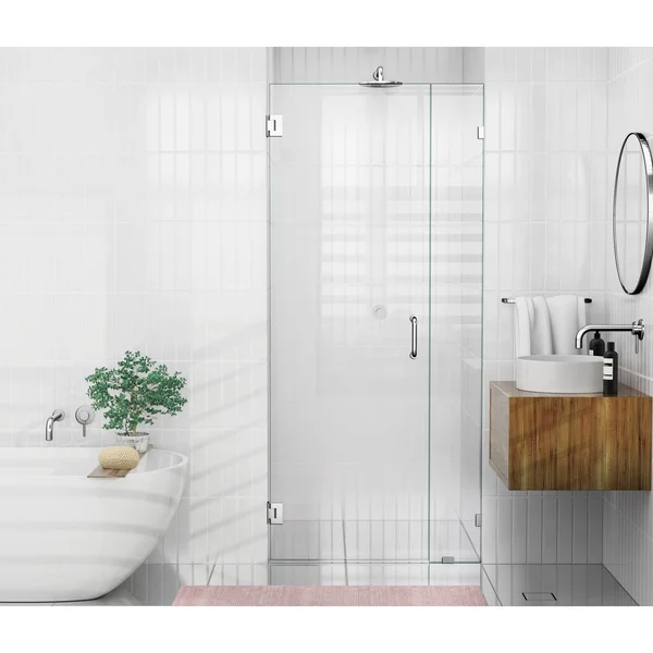 Glass Warehouse 78x22 x 38.75x22 Frameless Shower Door - Wall Hinge - Polished Chrome