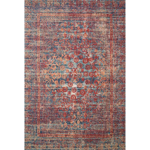 Alexander Home Katherine Boho Floral Vintage Distressed Rug - Red/Navy 9& x 13&3x22