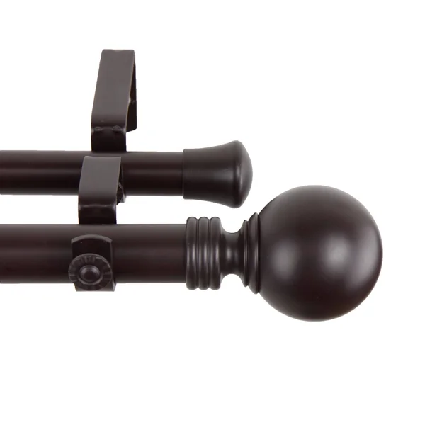 InStyleDesign Sphere 1-Inch Adjustable Double Drapery Rod 160-240 inch - 160 to 240 inch - Brown Finish/Mahogany Finish - Mahoga