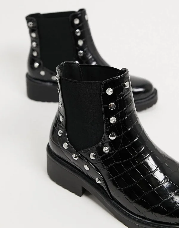 London Rebel Wide Fit Studded Chunky Chelsea Boots in Black - ASOS Outlet