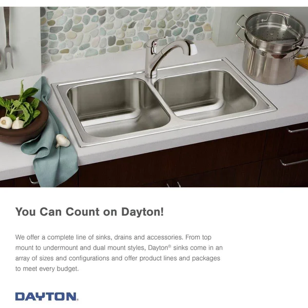 Elkay GE125214 Dayton 25x22 Stainless Steel Kitchen Sink, Single Bowl, Satin
