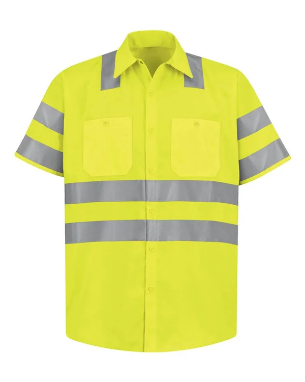 Red Kap Hi-Vis Short Sleeve Work Shirt, Class 3, Fluorescent