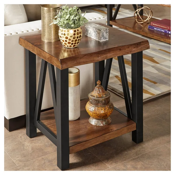 Hartwell Living Edge Rustic Industrial Accent Table Brown Inspire Q