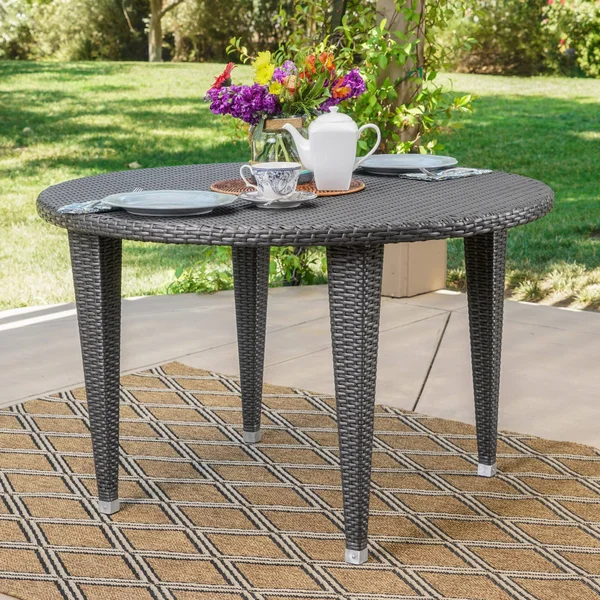Dunedain Outdoor Round Wicker Dining Table - Gray - Grey