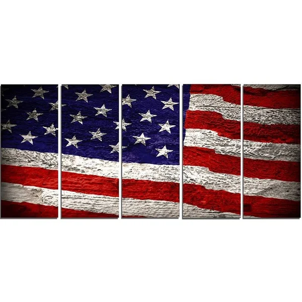 Design Art PT12907-60-28-5PE 5 Panels Large American Flag Watercolor Canvas Artwork - 60 x 28x22