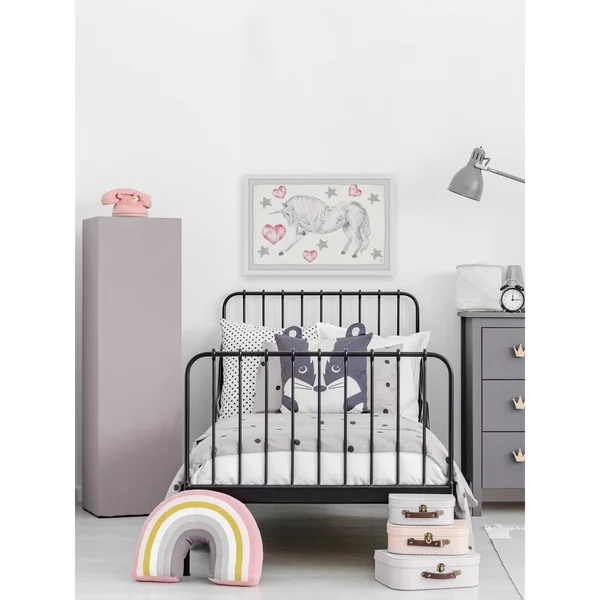 Marmont Hill Curly Unicorn Framed Wall Art, Size: 16 x 24, White