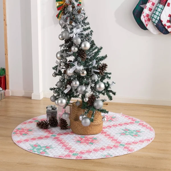 Country Living 48 in. Retro Star Polyester Microfiber Quilted Tree Skirt
