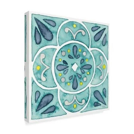 Trademark Fine Art 'Garden Getaway Tile VII Teal' Graphic Art Print on Wrapped Canvas, Size: 24 x 24, White