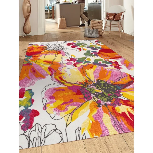 World Rug Gallery Modern Bright Flowers Non-Slip (Non-Skid) Multi 24 in. x 120 in. Runner Rug