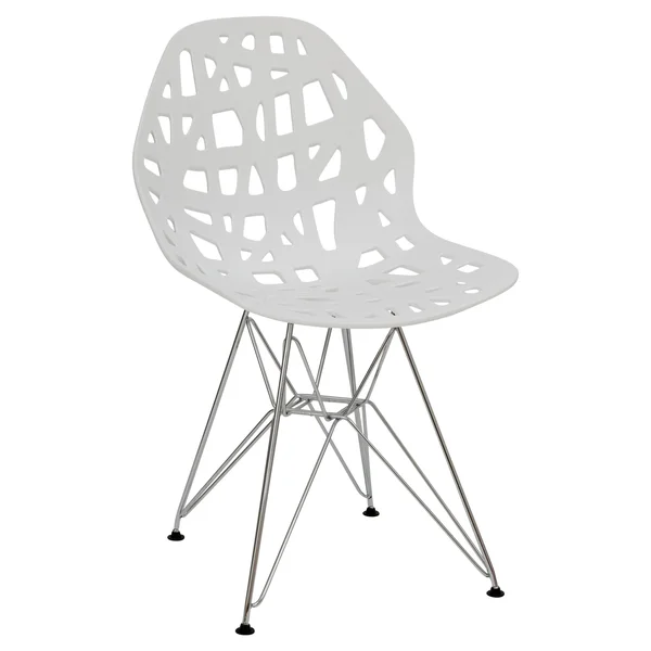 LeisureMod Akron Side Chair with Chrome Legs Akm19w - White