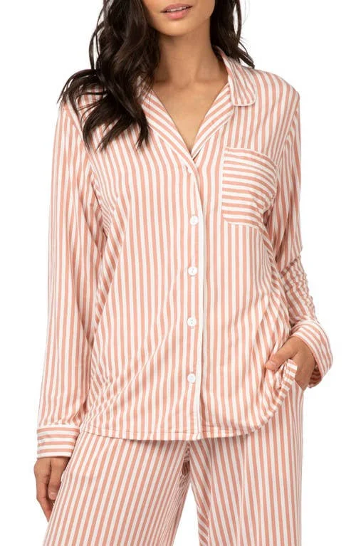 Lively The All Day Lounge Shirt, Size Small in Mini Stripe Shell Pink at Nordstrom