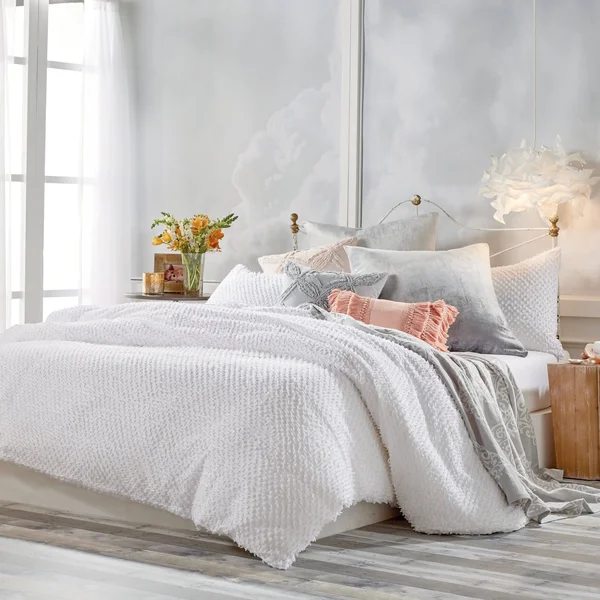 Peri Home Dot Fringe Duvet COVER, Full/Queen - White