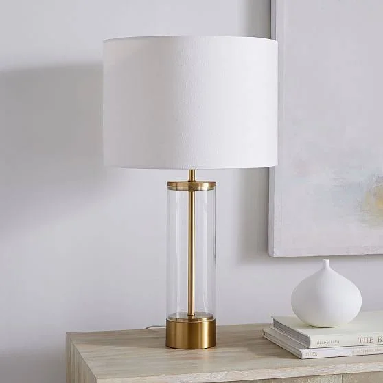Acrylic Column Table Lamp + USB, Polished Nickel - Table Lamps - Light Fixtures - Home Lighting