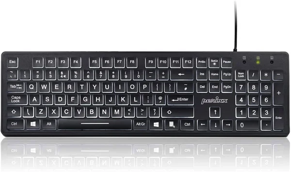 Perixx PERIBOARD-317 Wired USB White LED Backlit Keyboard - Big Print Illuminated Keys, UK QWERTY, Black, 440 x 129 x 27