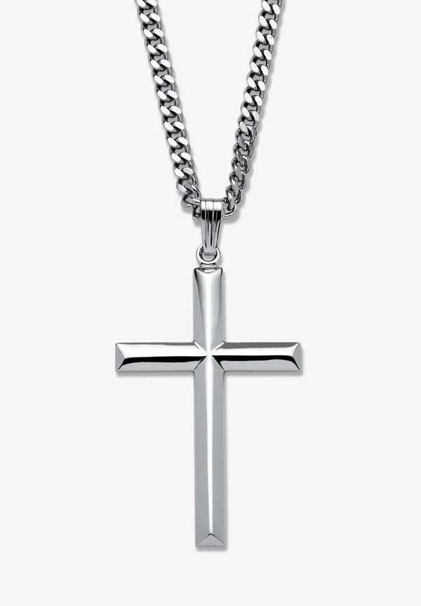 PalmBeach Jewelry Cross Pendant in Sterling Silver with Stainless Steel Chain 24x22