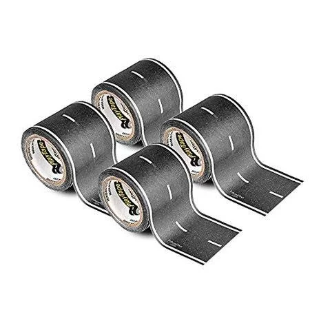Playtape Black Road 4 Pack of Road Car Tape Great for Kids - Sticker Roll for Cars Track and Train Sets, Stick to Floors and Wall
