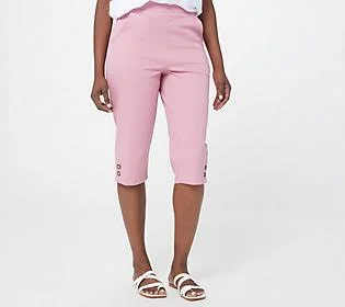 Denim & Co. Pull-On Flat Front Pedal Pushersw/ Horn Buttons, Size 2X, Rose Blush