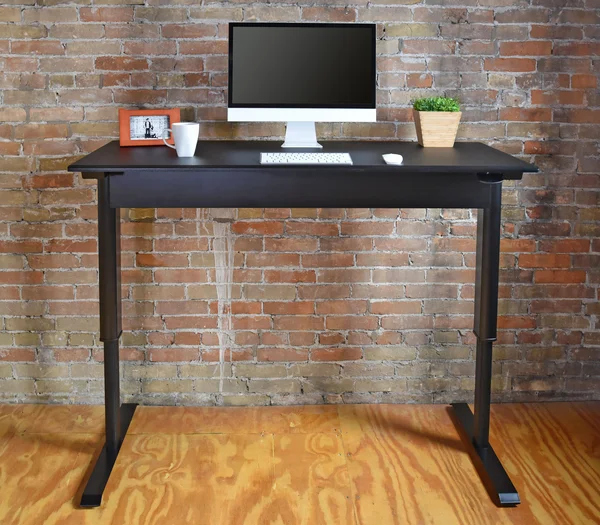 Stand Up Desk Store Pneumatic Adjustable Height Standing Desk Computer Workstation (Black Frame/Matte Black Top - 56x22 wide)