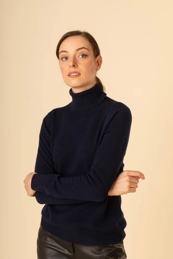 Women's Cashmere Classic Turtleneck Blue - Gobi Cashmere - XL, Navy, WK05-1479