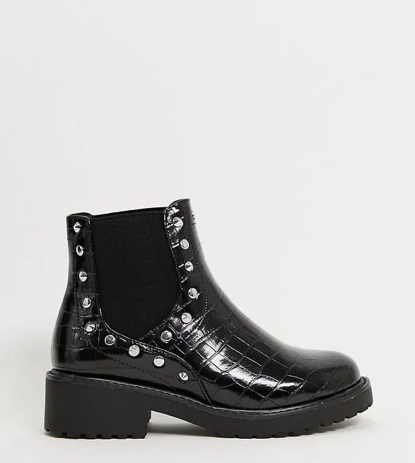 London Rebel Wide Fit Studded Chunky Chelsea Boots in Black - ASOS Outlet