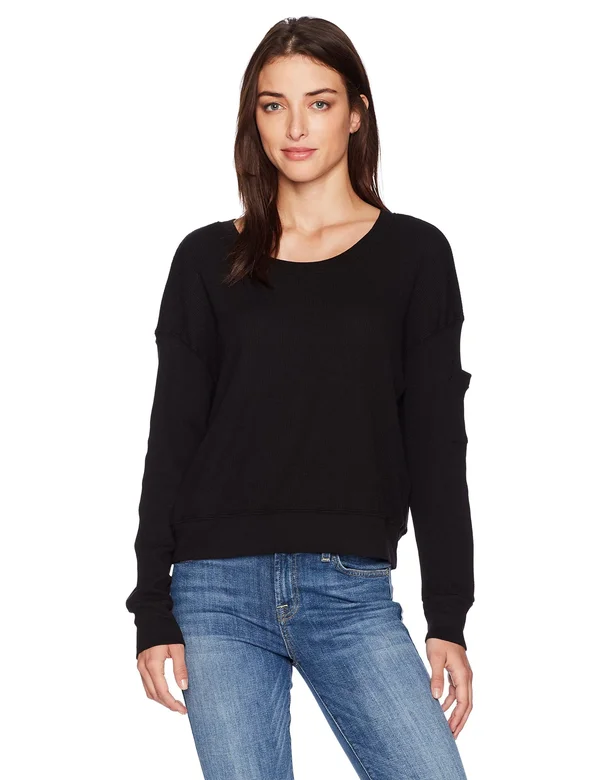 Splendid Womens Thermal Academy Sweatshirt Black - Size XXL