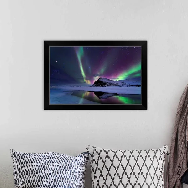 Northern Lights Reflection - Black Framed Wall Art, 24x16, Great Big Canvas