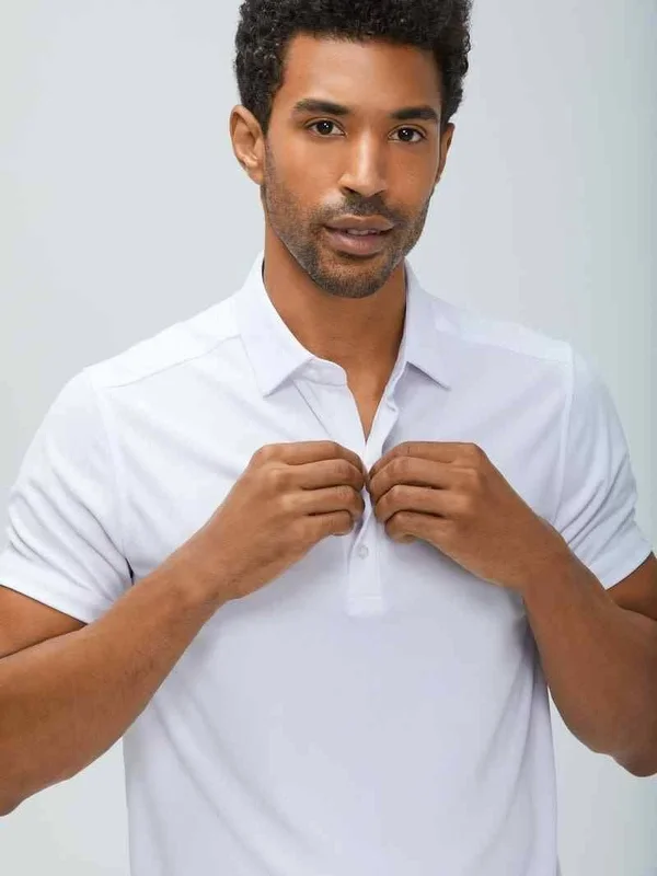 Ministry of Supply White M&s Apollo Performance Short Sleeve Polo, US Medium