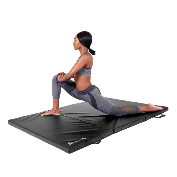 Prosource Tri-Fold Folding Thick 6&x4& Exercise Mat with Carrying Handles for Tumbling/Martial Arts - Black