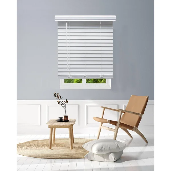 Linen Avenue Custom Cordless Outside Mount Faux Wood Blinds - 64.5 W x 72 H, White