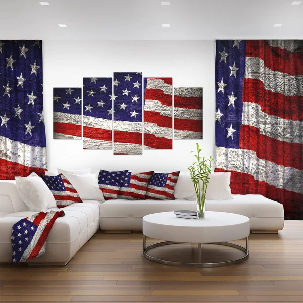 Design Art PT12907-60-28-5PE 5 Panels Large American Flag Watercolor Canvas Artwork - 60 x 28x22