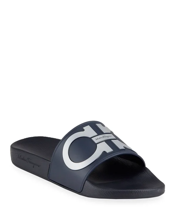Men's Salvatore Ferragamo Groove 2 Slide Sandal - Size 13 M - Blue
