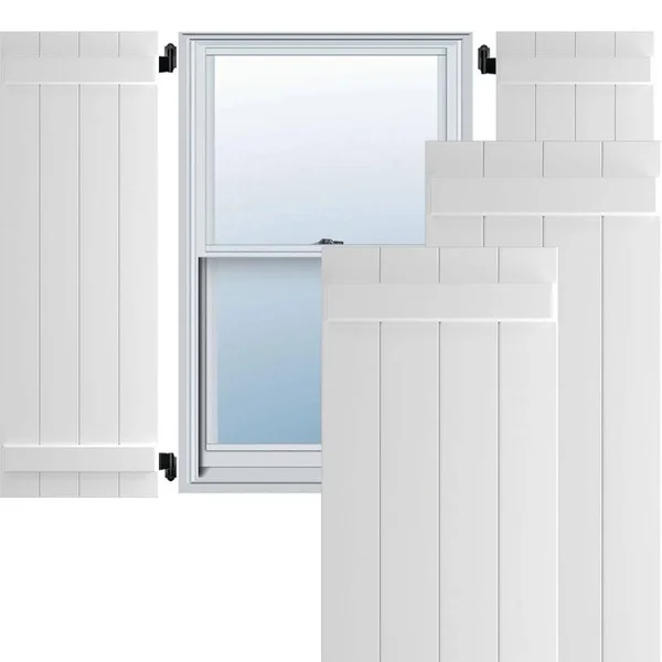Ekena Millwork CWB18X067UNC 18x22W x 67x22H Exterior Five Board (2 Batten) Composite Board-n-Batten Shutters (Per Pair), Unfinis