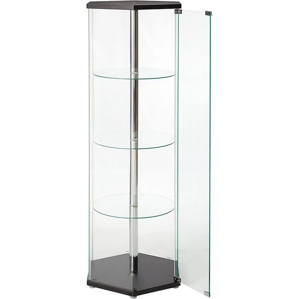 Bowery Hill Glass Hexagonal Curio Cabinet in Black and Chrome