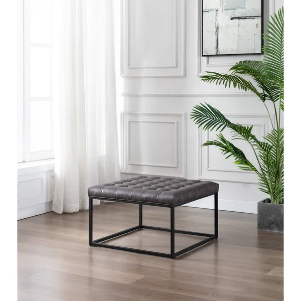 WOVENBYRD 28x22 Square Button Tufted Metal Ottoman - Black