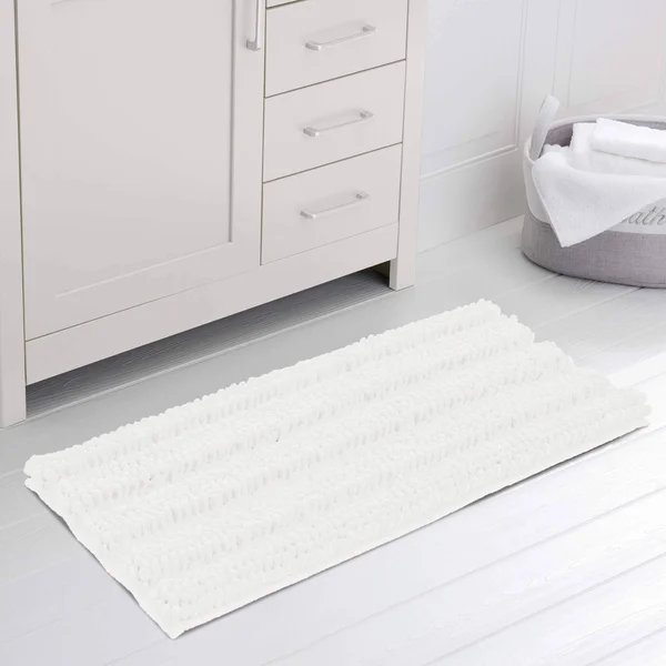 Subrtex Non-Slip Bathroom Rugs Chenille Soft Striped Plush Bath Mat - 18x22x48x22 - Grey