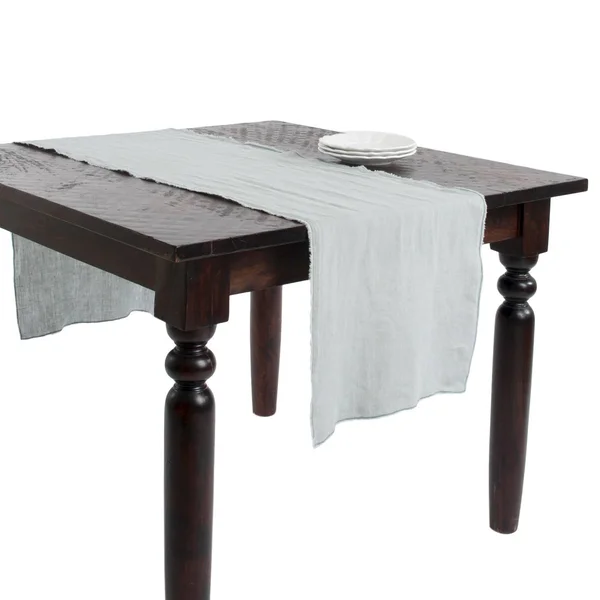 Saro Lifestyle Fringed Linen Design Stone Washed Runner Blue Grey