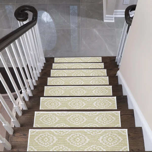 Sussexhome Flower Design 9x22 x 28x22 Stair Treads - 70% Cotton Anti-Slip Carpet Strips for Indoor Stairs-with Double Adhesive T