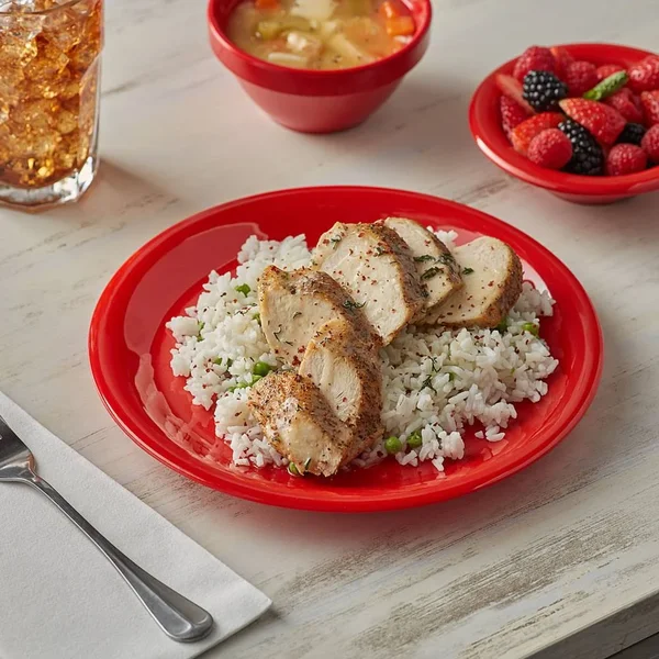 Thunder Group CR109PR 9x22 Pure Red Narrow Rim Melamine Plate - 12/Pack