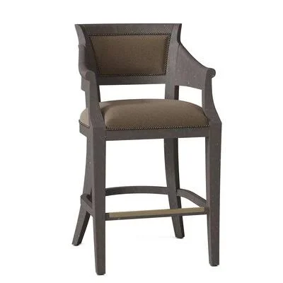 Gilroy 30.5x22 Bar Stool Fairfield Chair Body Fabric: 8789 Barley - Frame Color: Charcoal, Nailhead Color: Brass