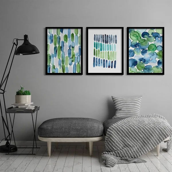 Americanflat Triptych Wall Art Beach Glass Abstract by Lisa Nohren - Set of 3 Black Framed Prints, Size: 22 x 28, Green