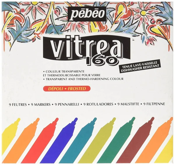 Pebeo Vitrea 160 Assorted Frosted Glass Paint Markers 9-Pack